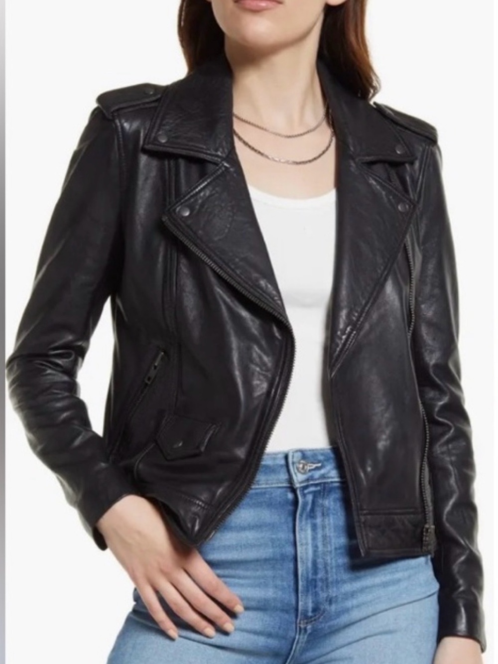 Treasure & Bond Black Leather Moto Jacket